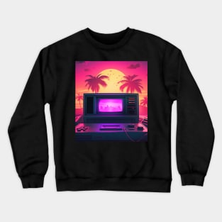 Retro Futuristic Computer Synthwave Sun And Palms Crewneck Sweatshirt